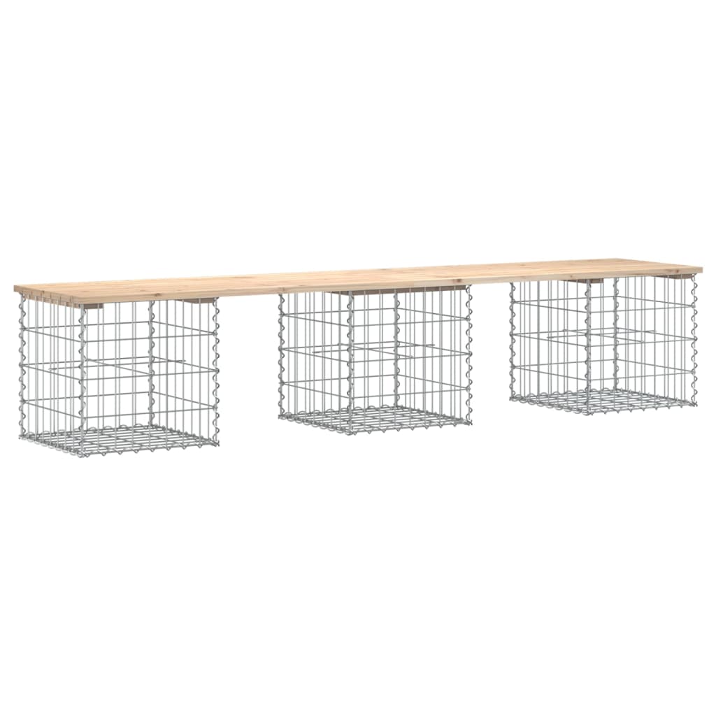 Tömör fenyőfa gabion kerti pad 203x44x42 cm
