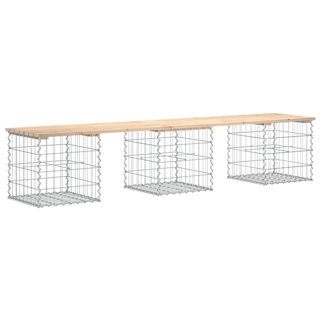 Tömör fenyőfa gabion kerti pad 203x44x42 cm