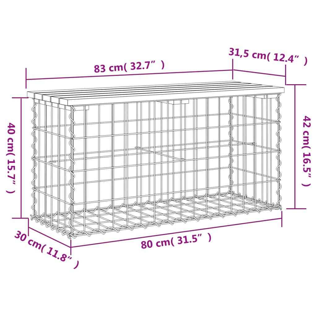 Tömör fenyőfa gabion kerti pad 83x31,5x42 cm
