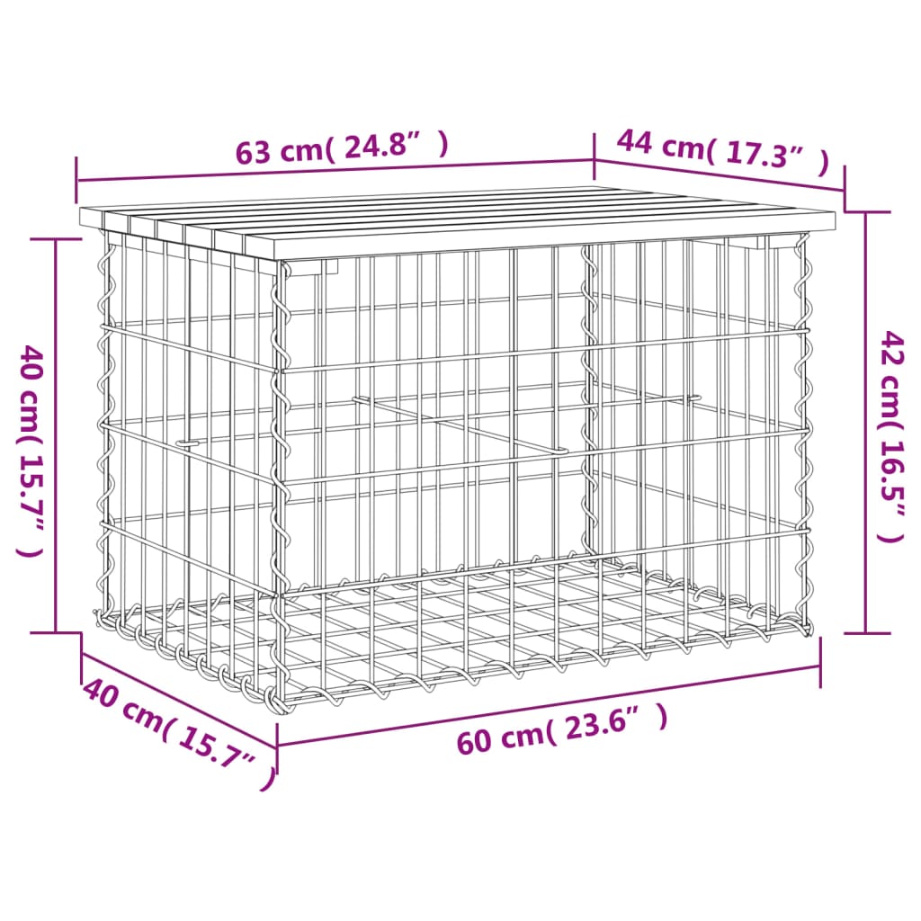 Tömör fenyőfa gabion kerti pad 63x44x42 cm