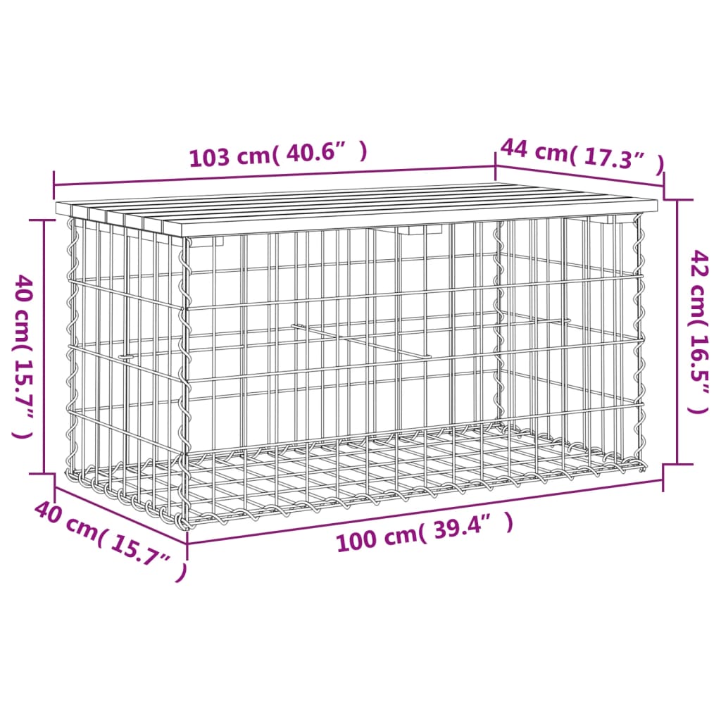 Tömör duglászfenyő gabion kerti pad 103x44x42 cm