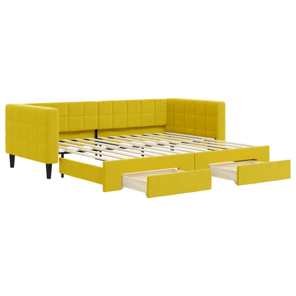 Sárga kihúzható bársony heverő fiókkal 90 x 200 cm Sárga kihúzható bársony heverő fiókkal 90 x 200 cm