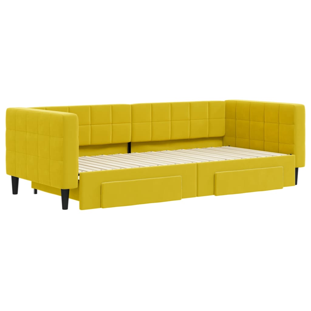 Sárga kihúzható bársony heverő fiókkal 90 x 200 cm Sárga kihúzható bársony heverő fiókkal 90 x 200 cm