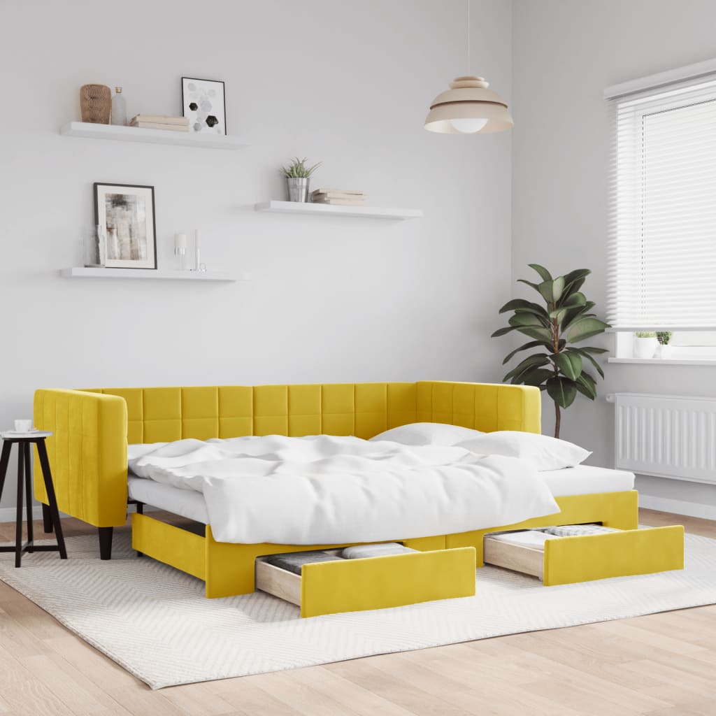 Sárga kihúzható bársony heverő fiókkal 90 x 200 cm Sárga kihúzható bársony heverő fiókkal 90 x 200 cm