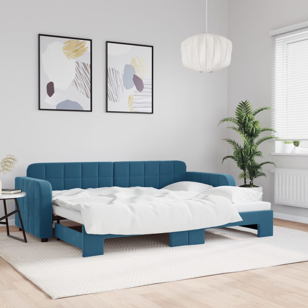 Kék kihúzható bársony heverő 80 x 200 cm Kék kihúzható bársony heverő 80 x 200 cm