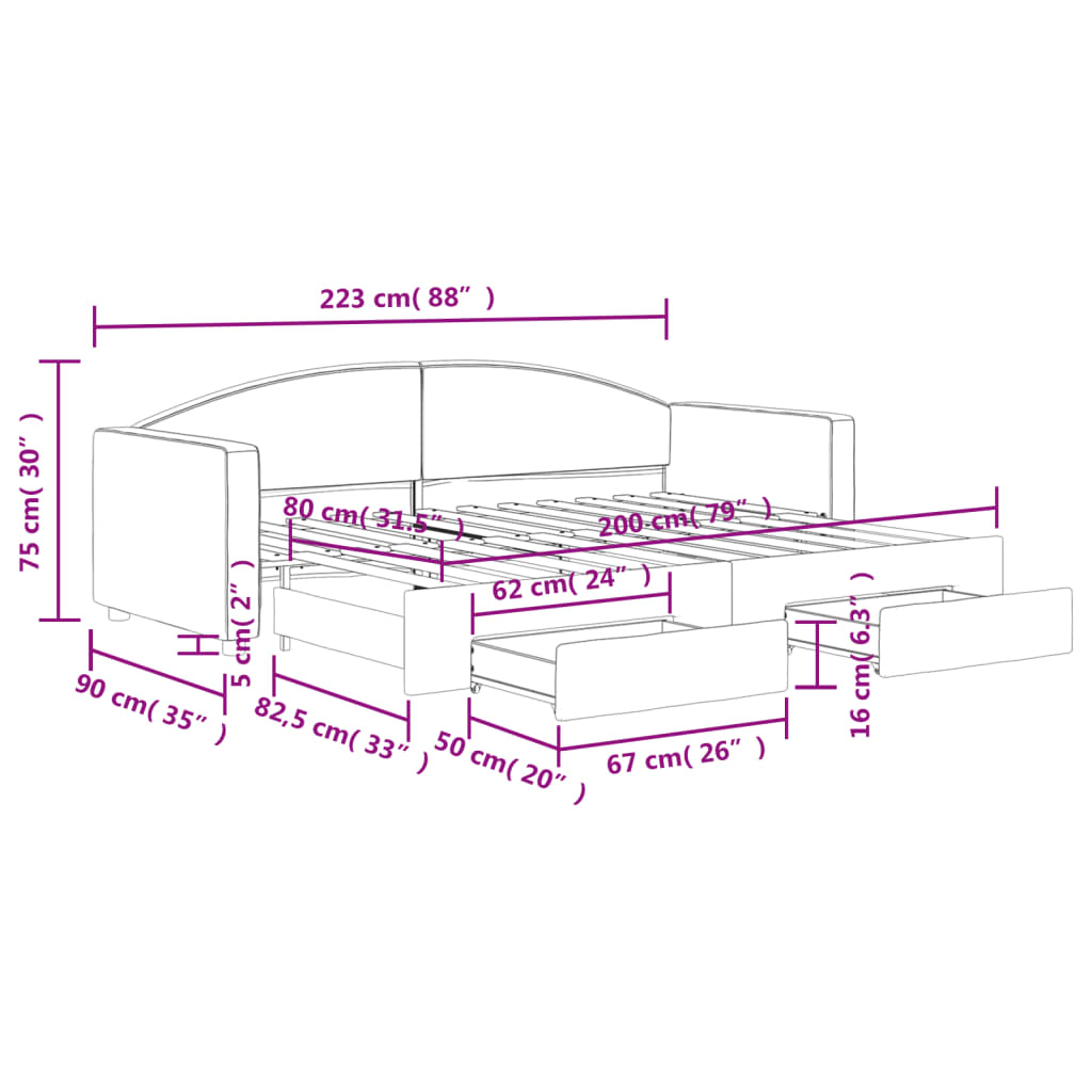 Krémszínű kihúzható szövet heverő fiókokkal 80 x 200 cm Krémszínű kihúzható szövet heverő fiókokkal 80 x 200 cm