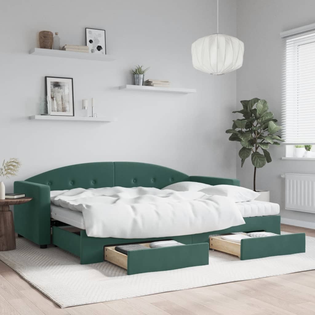 Sötétzöld kihúzható bársony heverő fiókkal 80 x 200 cm Sötétzöld kihúzható bársony heverő fiókkal 80 x 200 cm