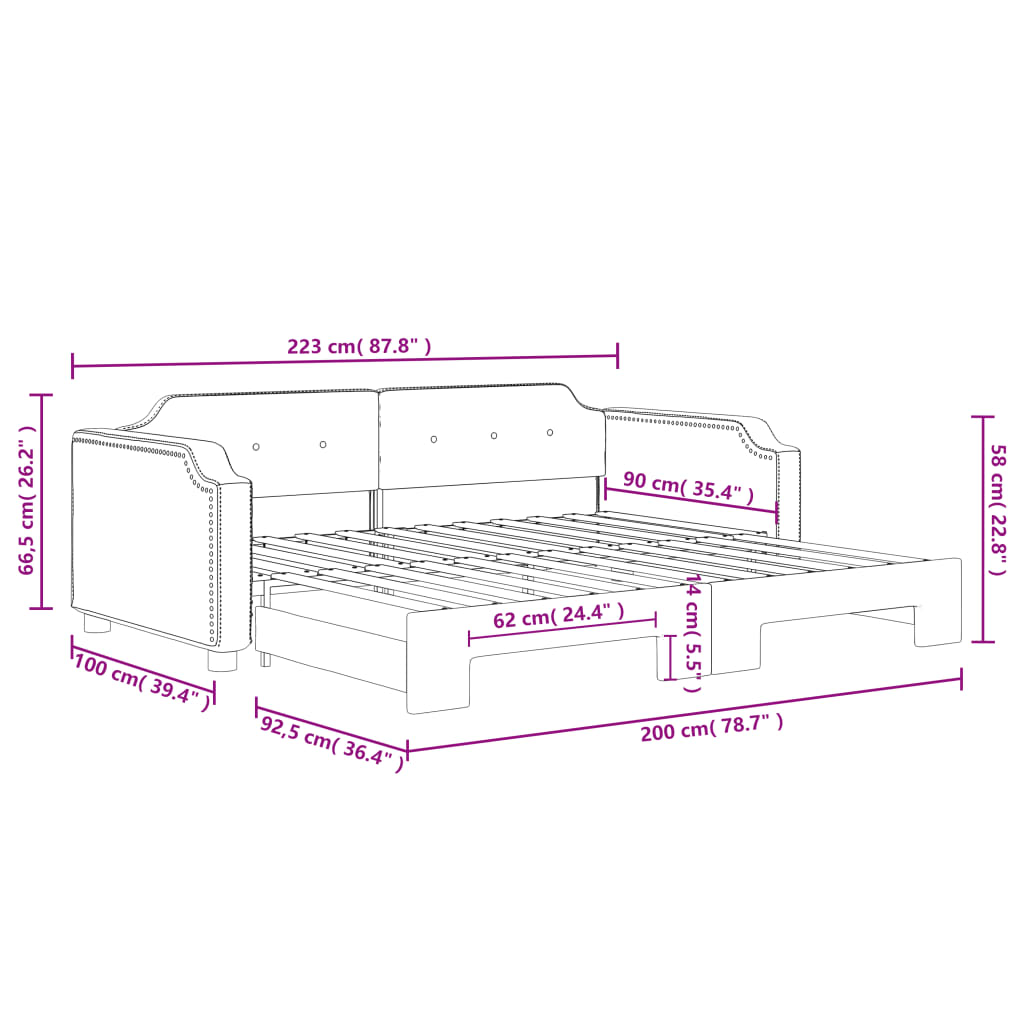 Tópszínű kihúzható szövet heverő 90 x 200 cm Tópszínű kihúzható szövet heverő 90 x 200 cm