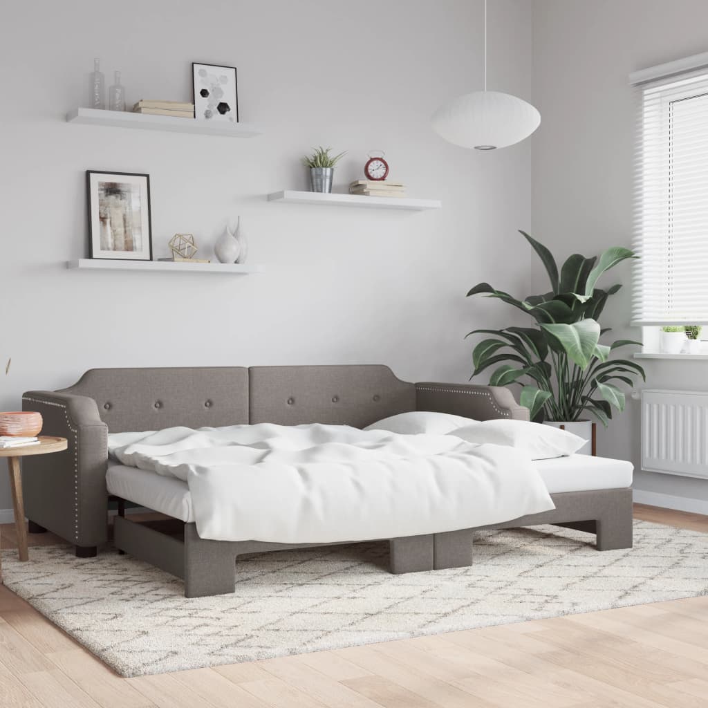 Tópszínű kihúzható szövet heverő 90 x 200 cm Tópszínű kihúzható szövet heverő 90 x 200 cm