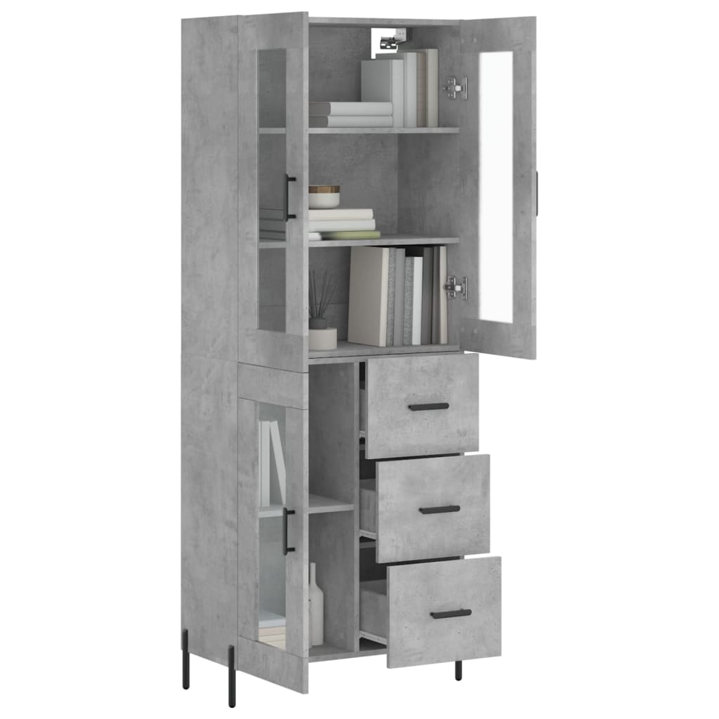 Betonszürke szerelt fa magasszekrény 69,5 x 34 x 180 cm