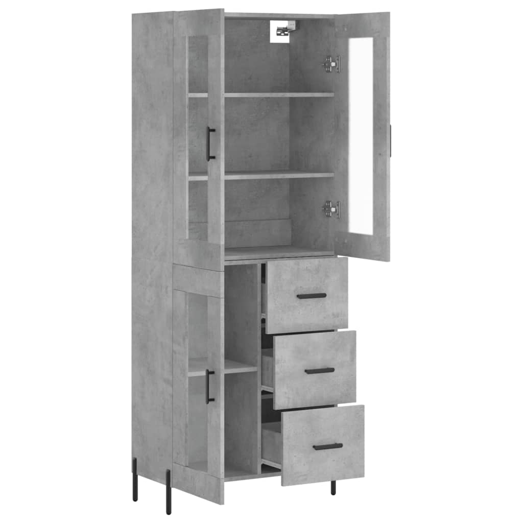 Betonszürke szerelt fa magasszekrény 69,5 x 34 x 180 cm