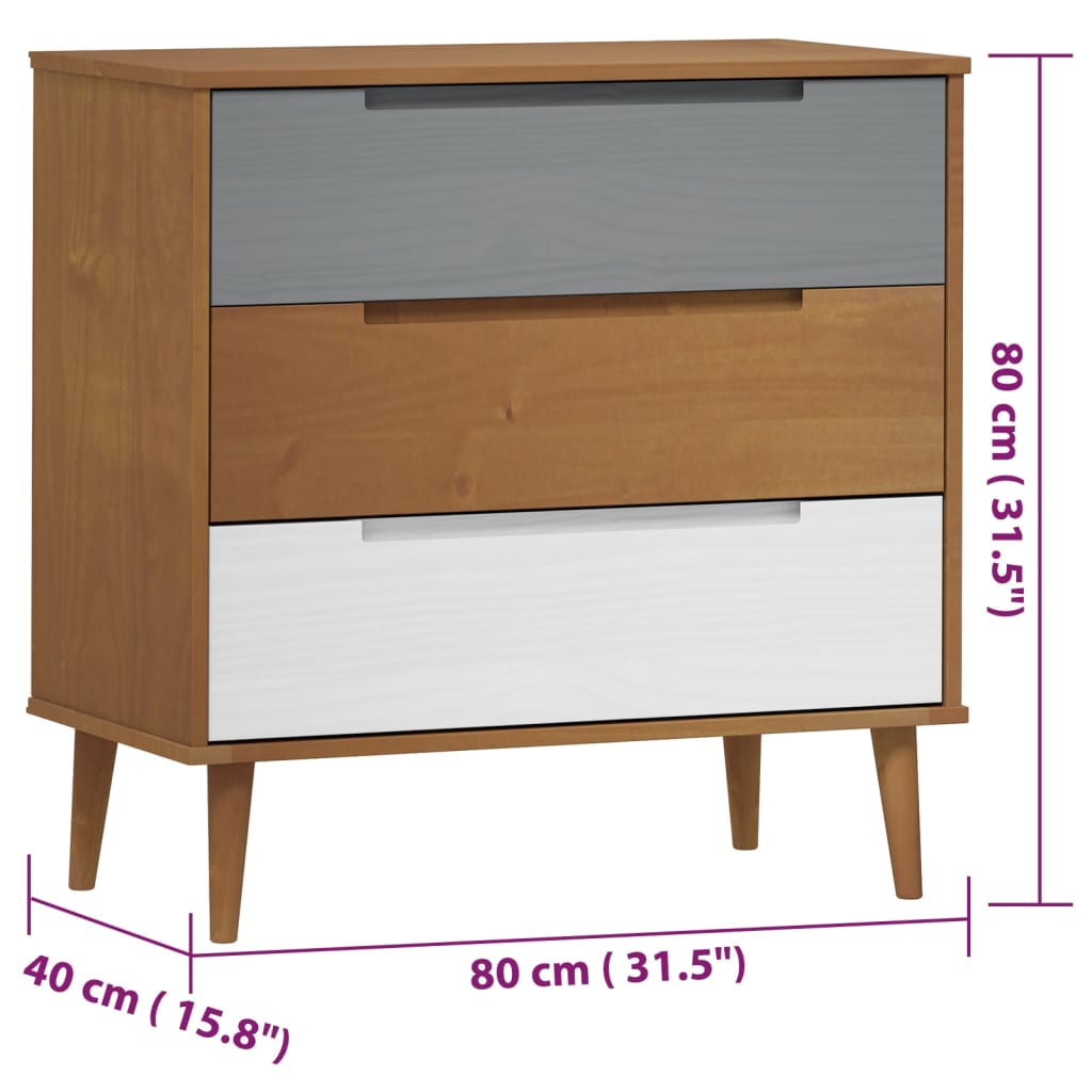 Barna tömör fenyőfa fiókos szekrény 80 x 40 x 80 cm Barna tömör fenyőfa fiókos szekrény 80 x 40 x 80 cm