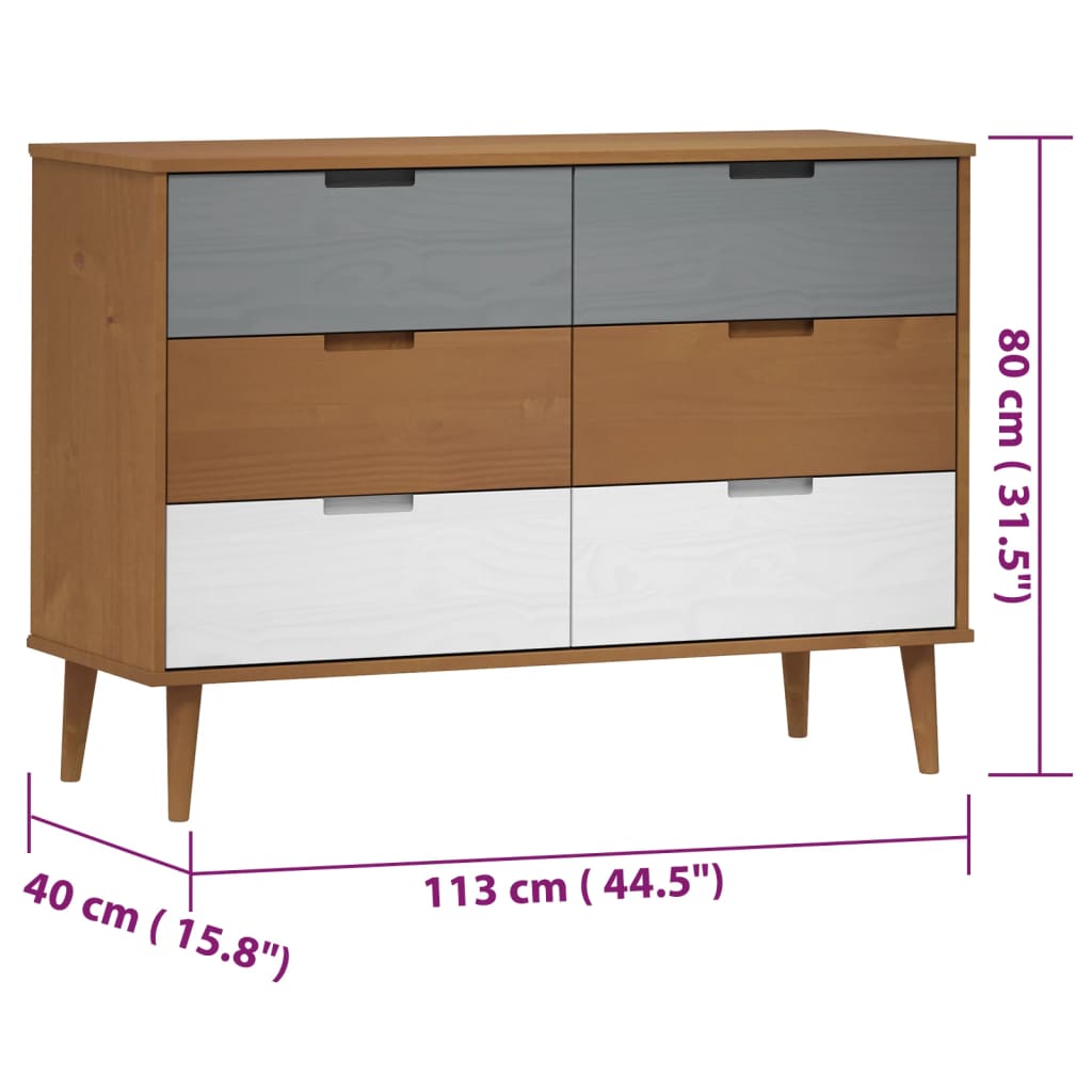 Barna tömör fenyőfa fiókos szekrény 113x40x80 cm Barna tömör fenyőfa fiókos szekrény 113x40x80 cm
