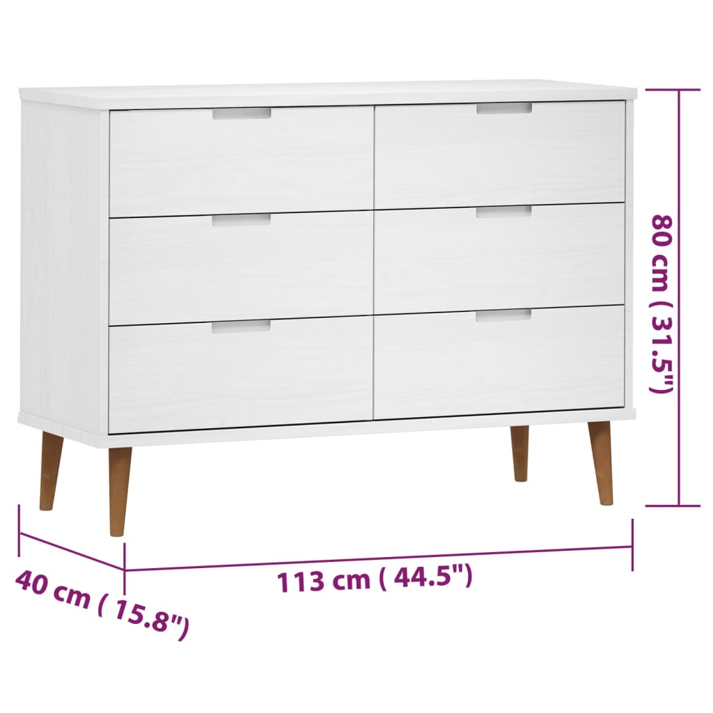 Fehér tömör fenyőfa fiókos szekrény 113x40x80 cm Fehér tömör fenyőfa fiókos szekrény 113x40x80 cm