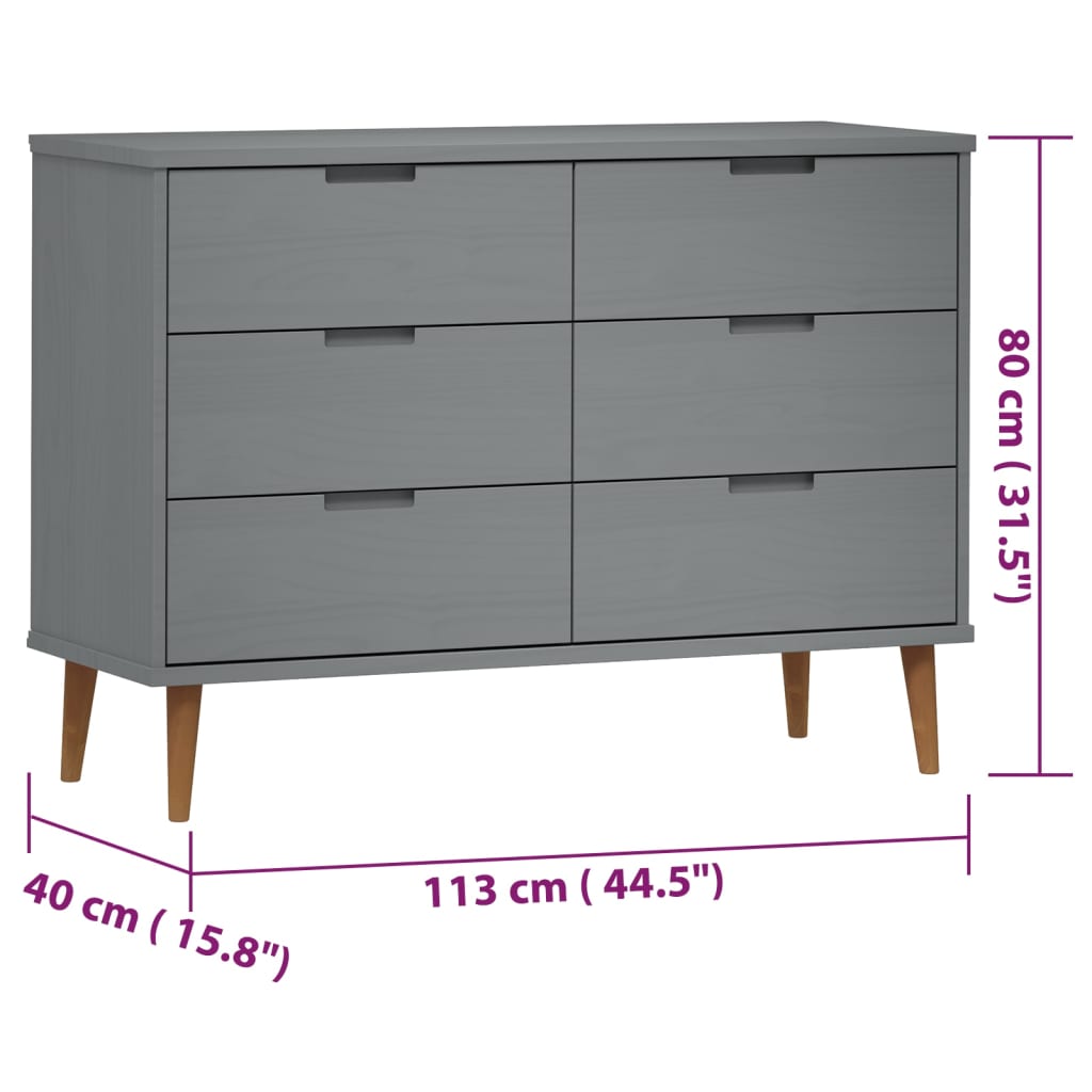 Szürke tömör fenyőfa fiókos szekrény 113x40x80 cm Szürke tömör fenyőfa fiókos szekrény 113x40x80 cm