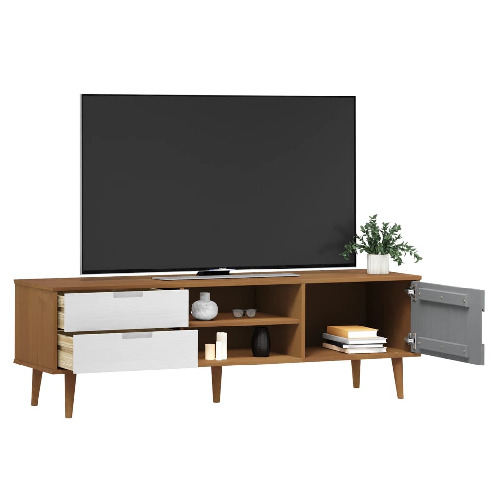 Barna tömör fenyőfa tv-szekrény 158 x 40 x 49 cm Barna tömör fenyőfa tv-szekrény 158 x 40 x 49 cm