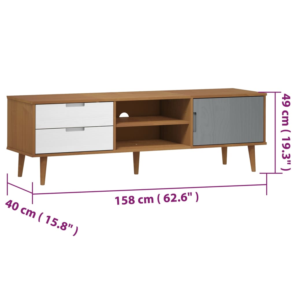Barna tömör fenyőfa tv-szekrény 158 x 40 x 49 cm Barna tömör fenyőfa tv-szekrény 158 x 40 x 49 cm