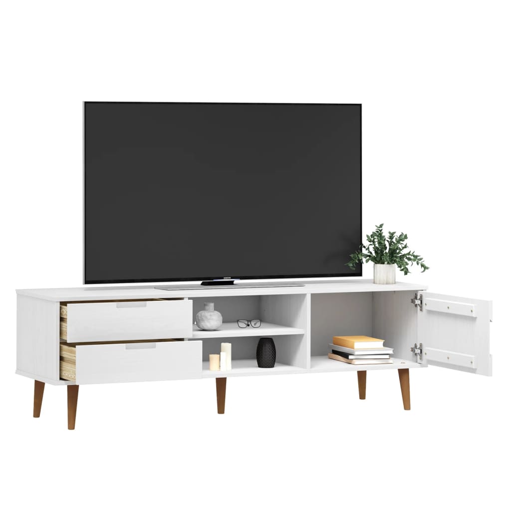 Fehér tömör fenyőfa tv-szekrény 158 x 40 x 49 cm Fehér tömör fenyőfa tv-szekrény 158 x 40 x 49 cm