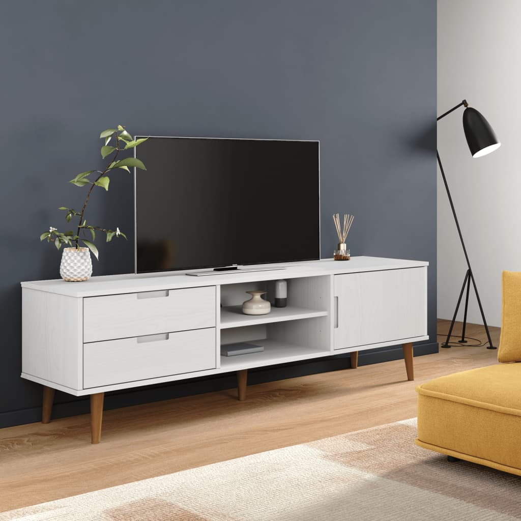 Fehér tömör fenyőfa tv-szekrény 158 x 40 x 49 cm Fehér tömör fenyőfa tv-szekrény 158 x 40 x 49 cm