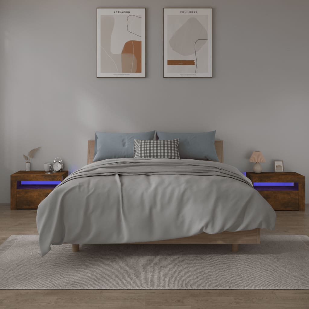 2 db füstös tölgy színű éjjeliszekrény led-ekkel 60x35x40 cm