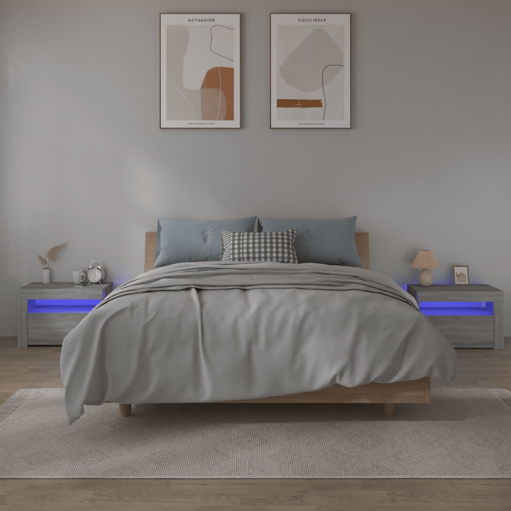 2 db szürke sonoma színű éjjeliszekrény led-ekkel 60x35x40 cm