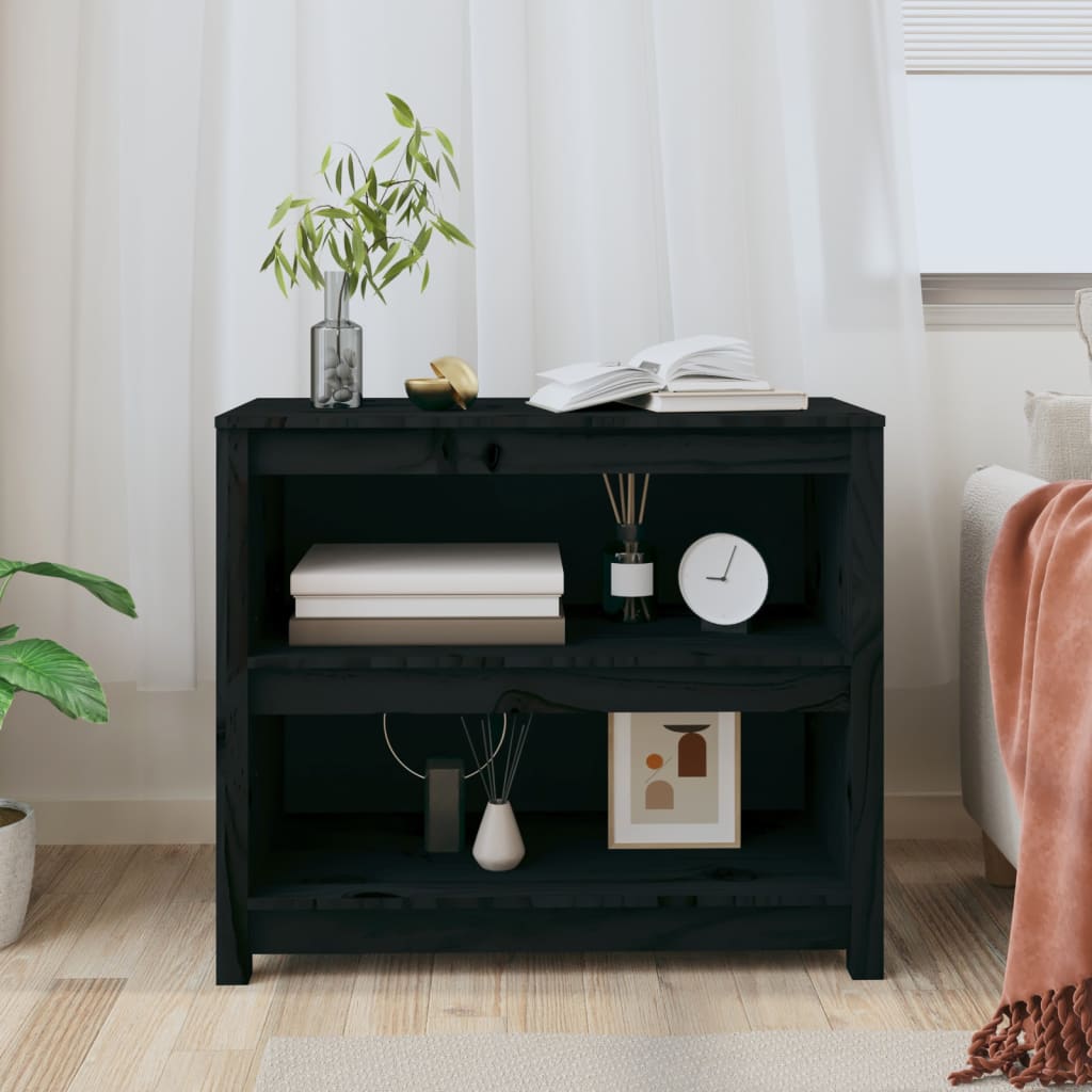 Fekete tömör fenyőfa könyvszekrény 80x35x68 cm Fekete tömör fenyőfa könyvszekrény 80x35x68 cm