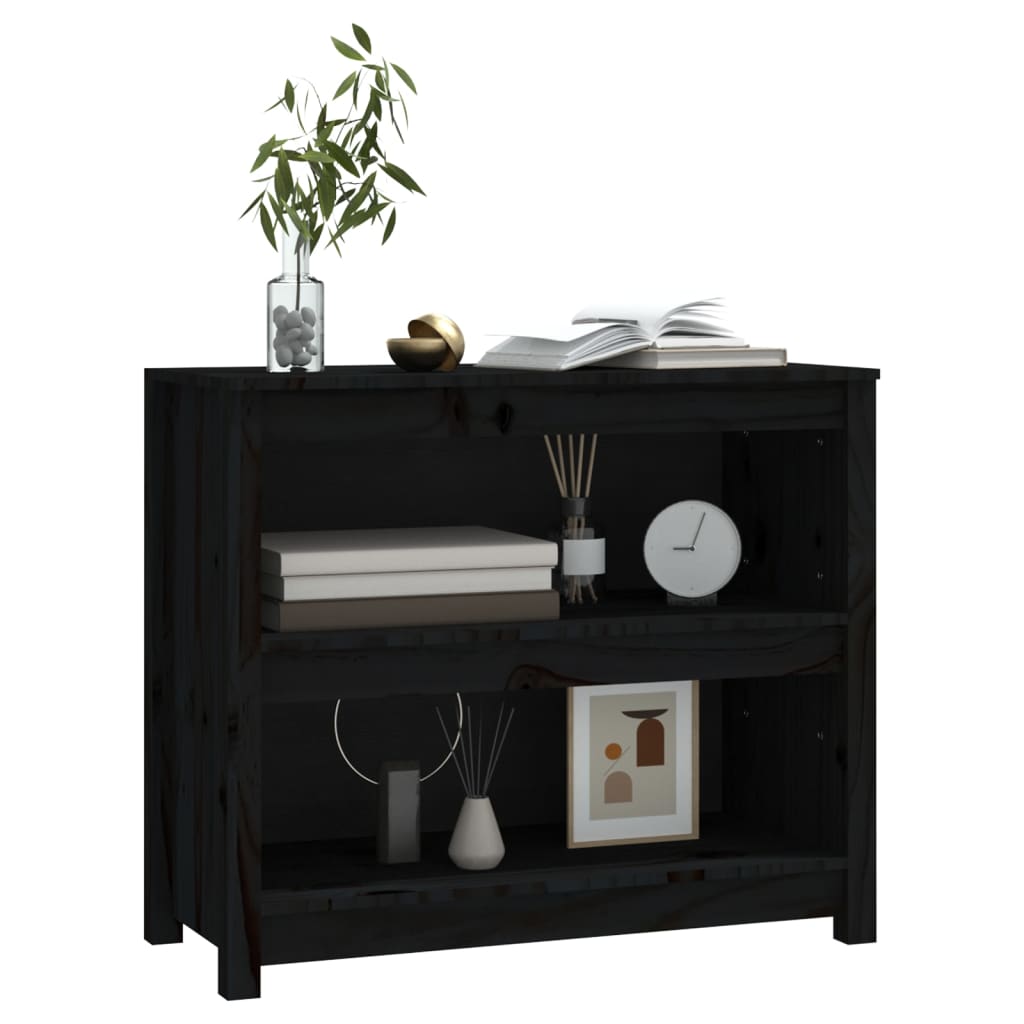 Fekete tömör fenyőfa könyvszekrény 80x35x68 cm Fekete tömör fenyőfa könyvszekrény 80x35x68 cm