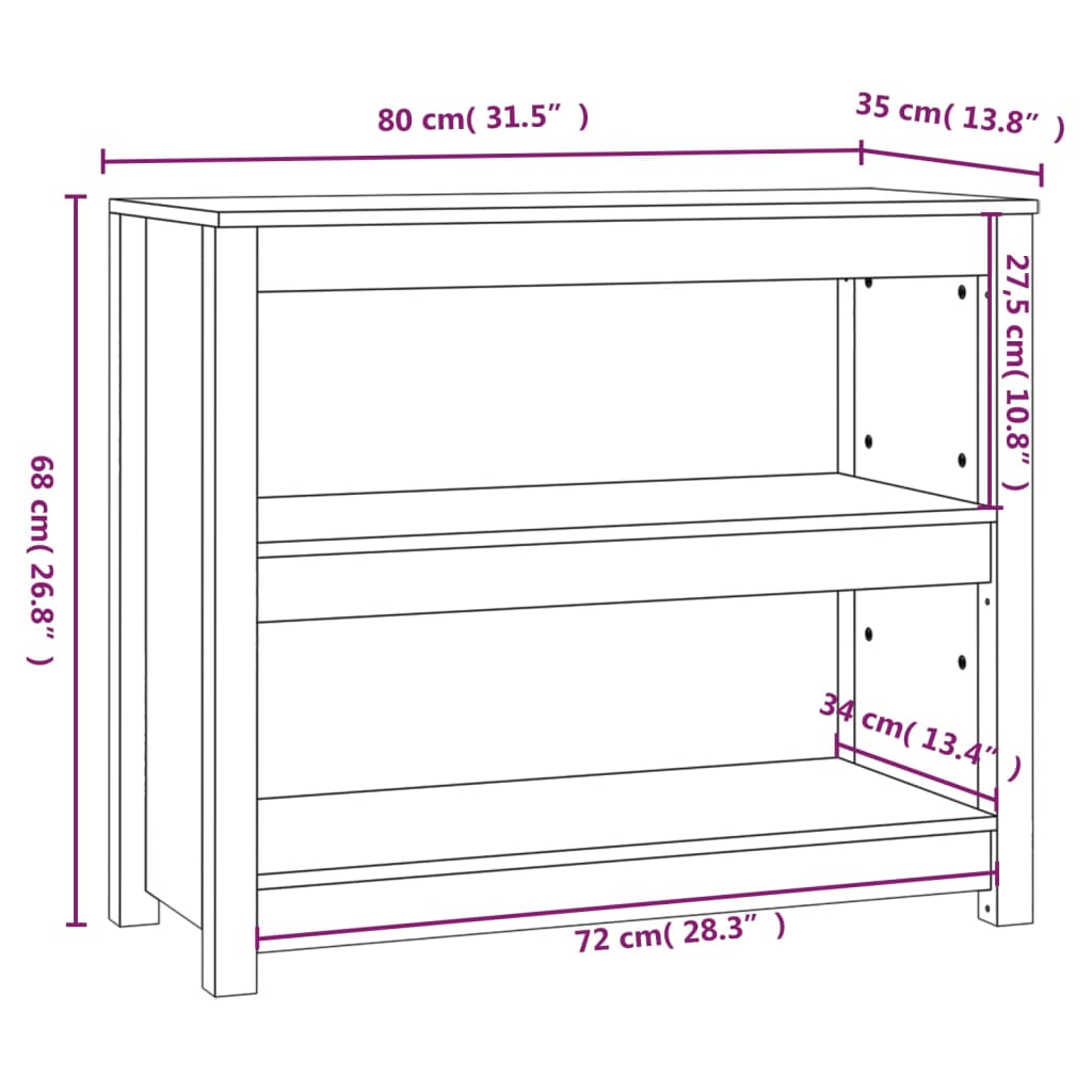 Fekete tömör fenyőfa könyvszekrény 80x35x68 cm Fekete tömör fenyőfa könyvszekrény 80x35x68 cm