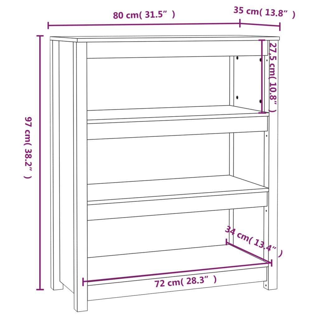 Tömör fenyőfa könyvszekrény 80x35x97 cm Tömör fenyőfa könyvszekrény 80x35x97 cm