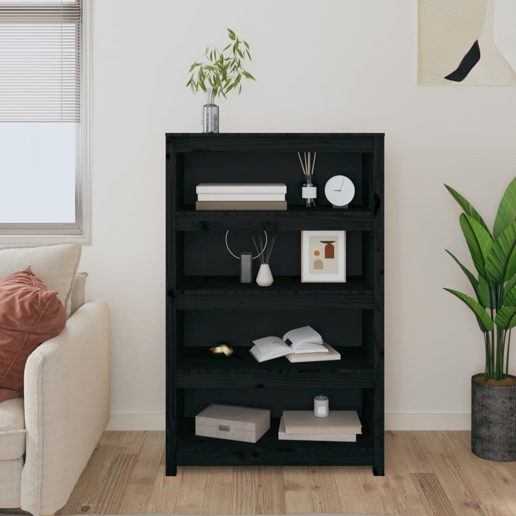 Fekete tömör fenyőfa könyvszekrény 80x35x126 cm Fekete tömör fenyőfa könyvszekrény 80x35x126 cm