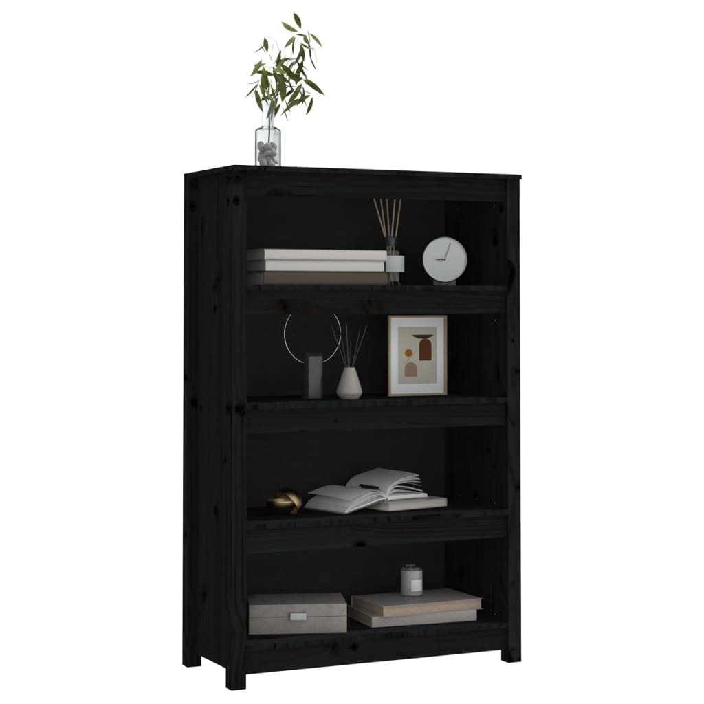 Fekete tömör fenyőfa könyvszekrény 80x35x126 cm Fekete tömör fenyőfa könyvszekrény 80x35x126 cm