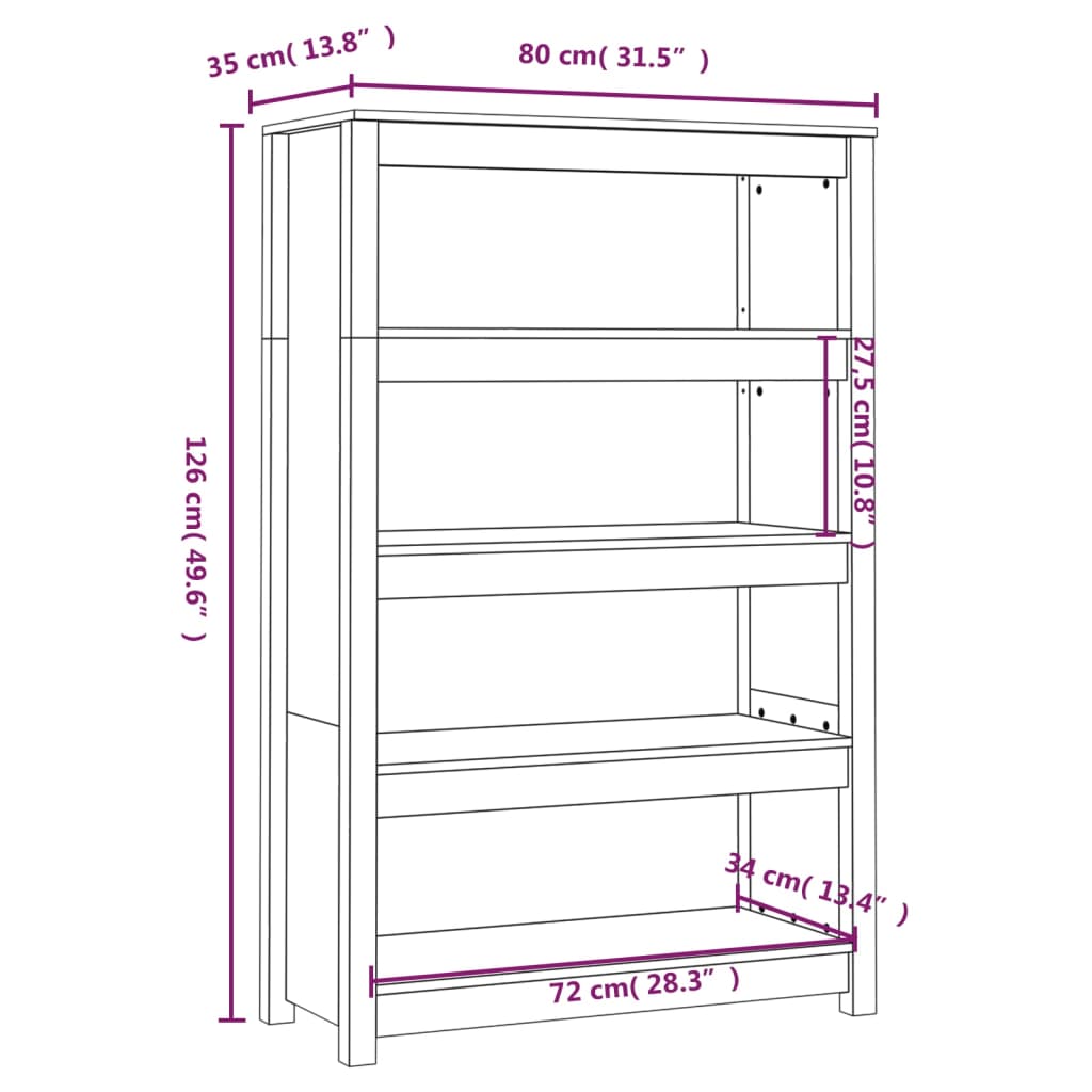 Fekete tömör fenyőfa könyvszekrény 80x35x126 cm Fekete tömör fenyőfa könyvszekrény 80x35x126 cm