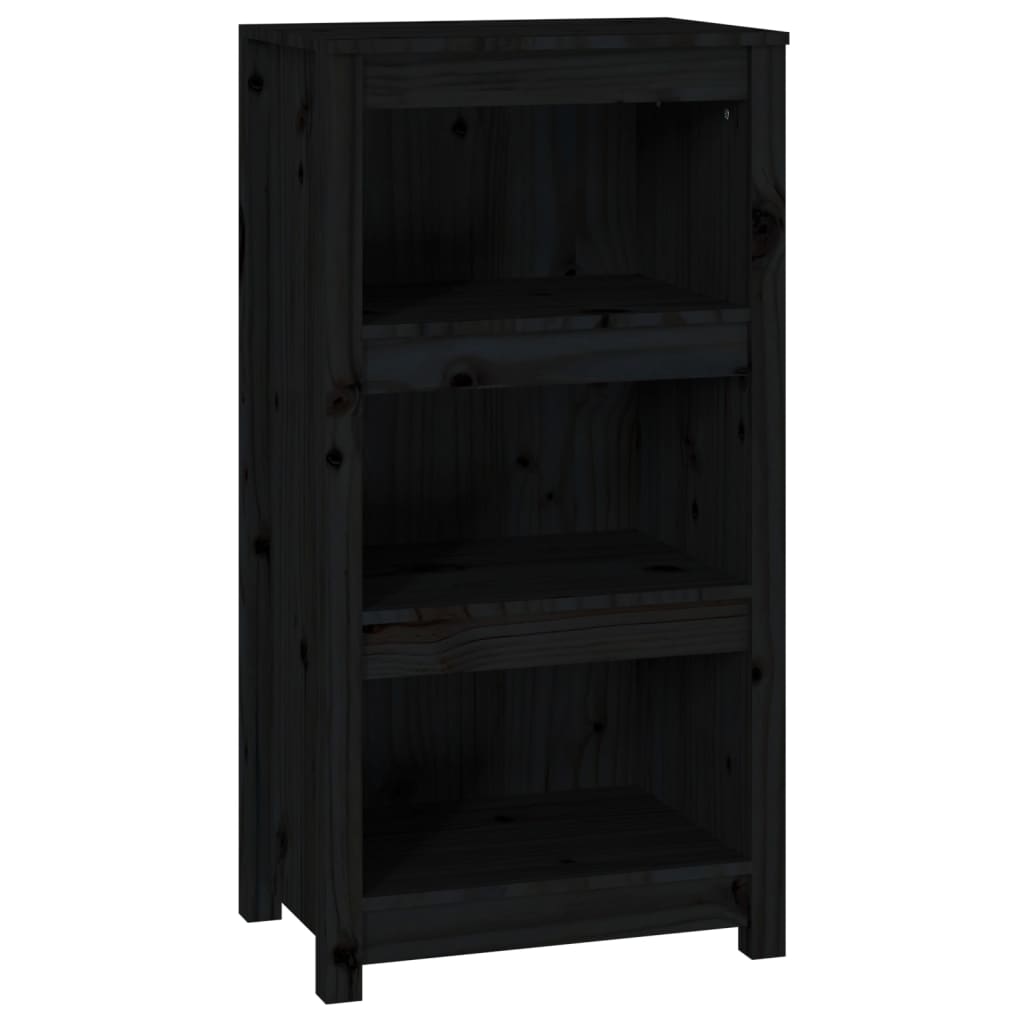Fekete tömör fenyőfa könyvszekrény 50 x 35 x 97 cm