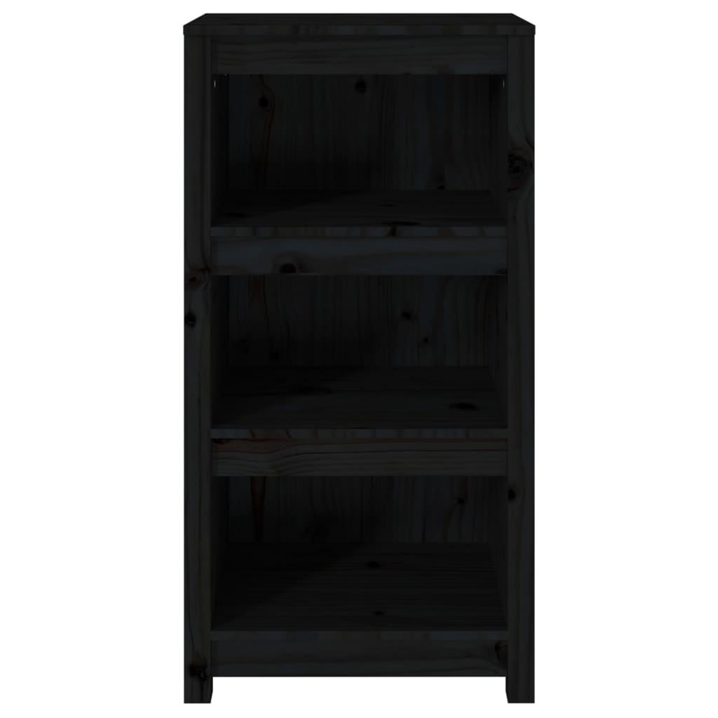 Fekete tömör fenyőfa könyvszekrény 50 x 35 x 97 cm