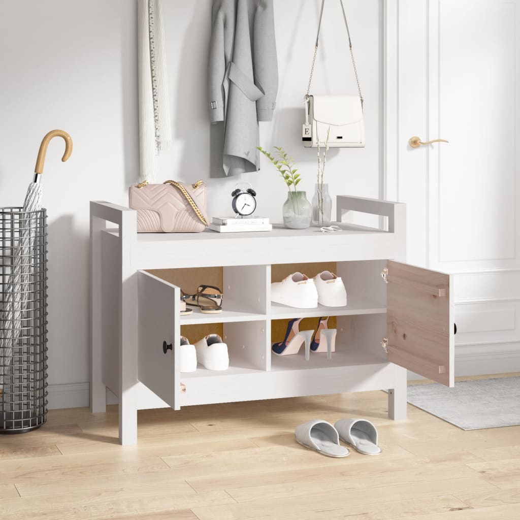 Fehér tömör fenyőfa előszoba pad 80 x 40 x 60 cm