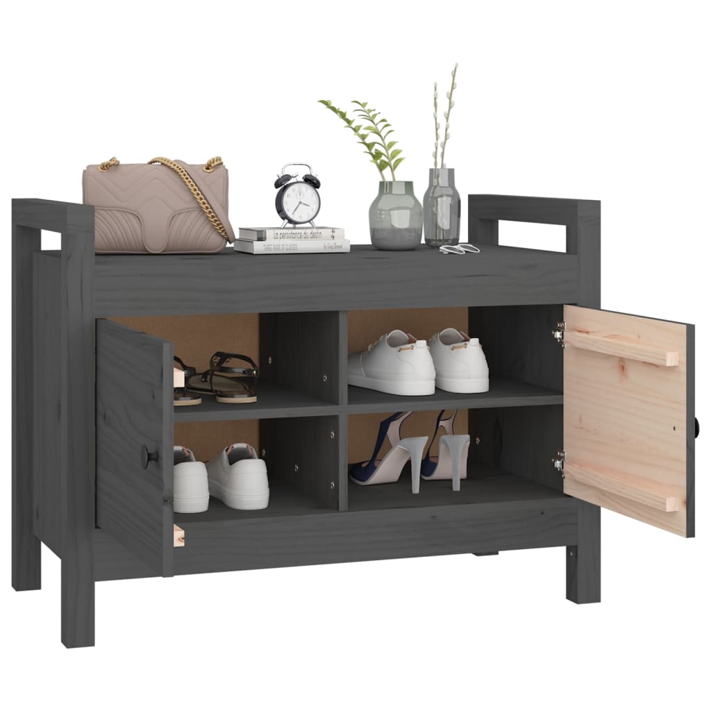 Szürke tömör fenyőfa előszoba pad 80 x 40 x 60 cm