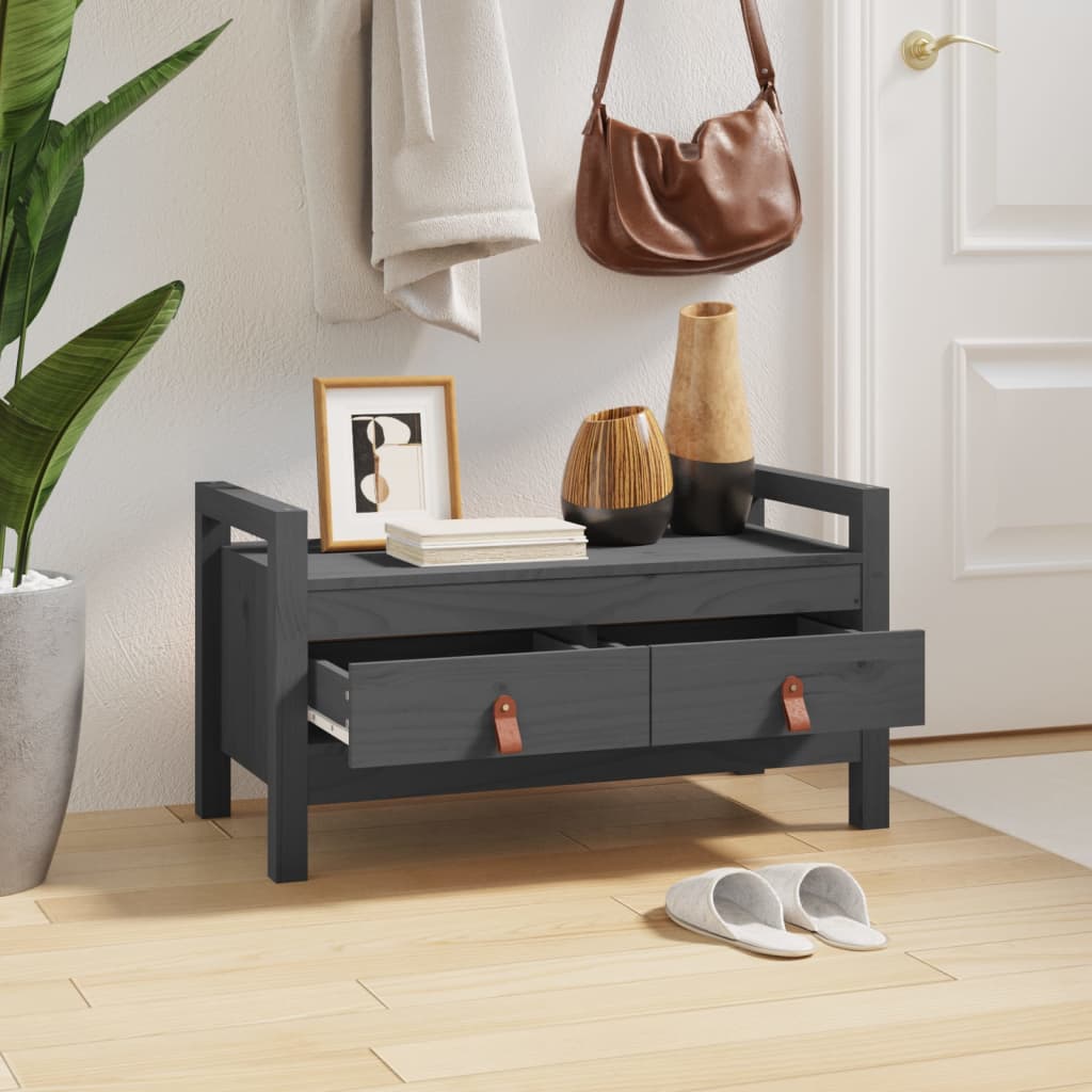 Szürke tömör fenyőfa előszoba pad 80 x 40 x 43 cm