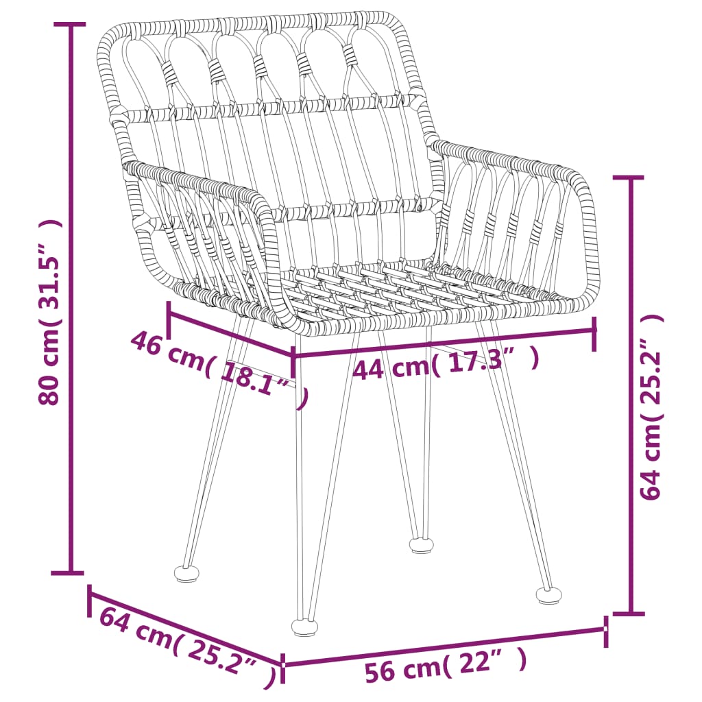 2 db fekete pe rattan karfás kerti szék 56 x 64 x 80 cm