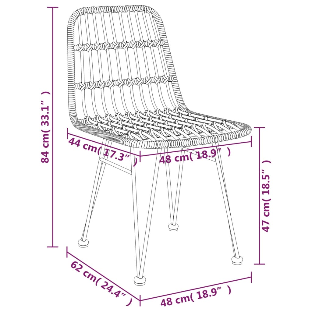 2 db fekete polietilén rattan kerti szék 48 x 62 x 84 cm