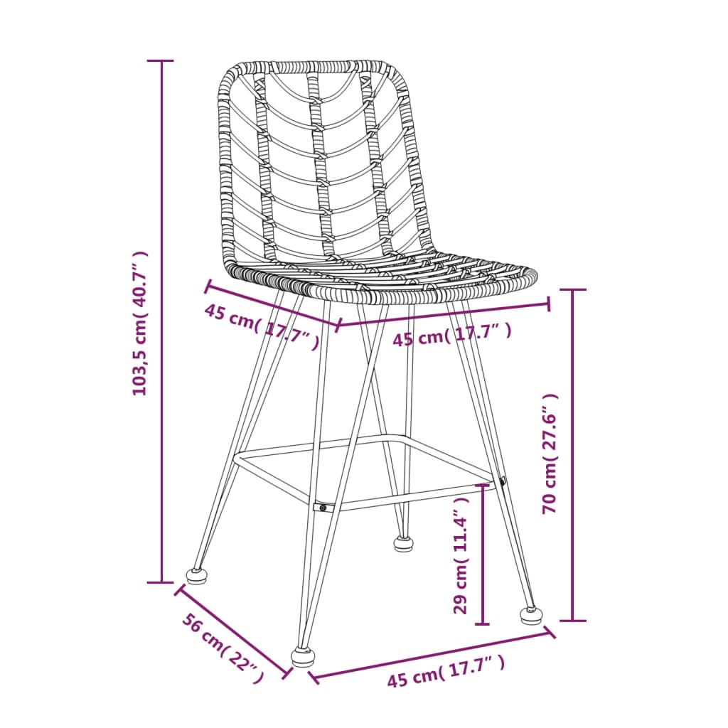 2 db bárszék fekete polietilén rattan és acél 45x56x103,5 cm