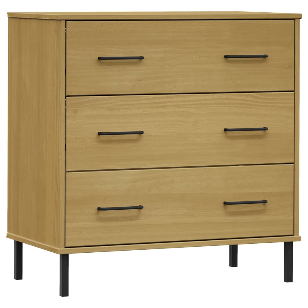 Oslo barna tömör fa tálalószekrény 3 fiókkal 77 x 40 x 79,5 cm