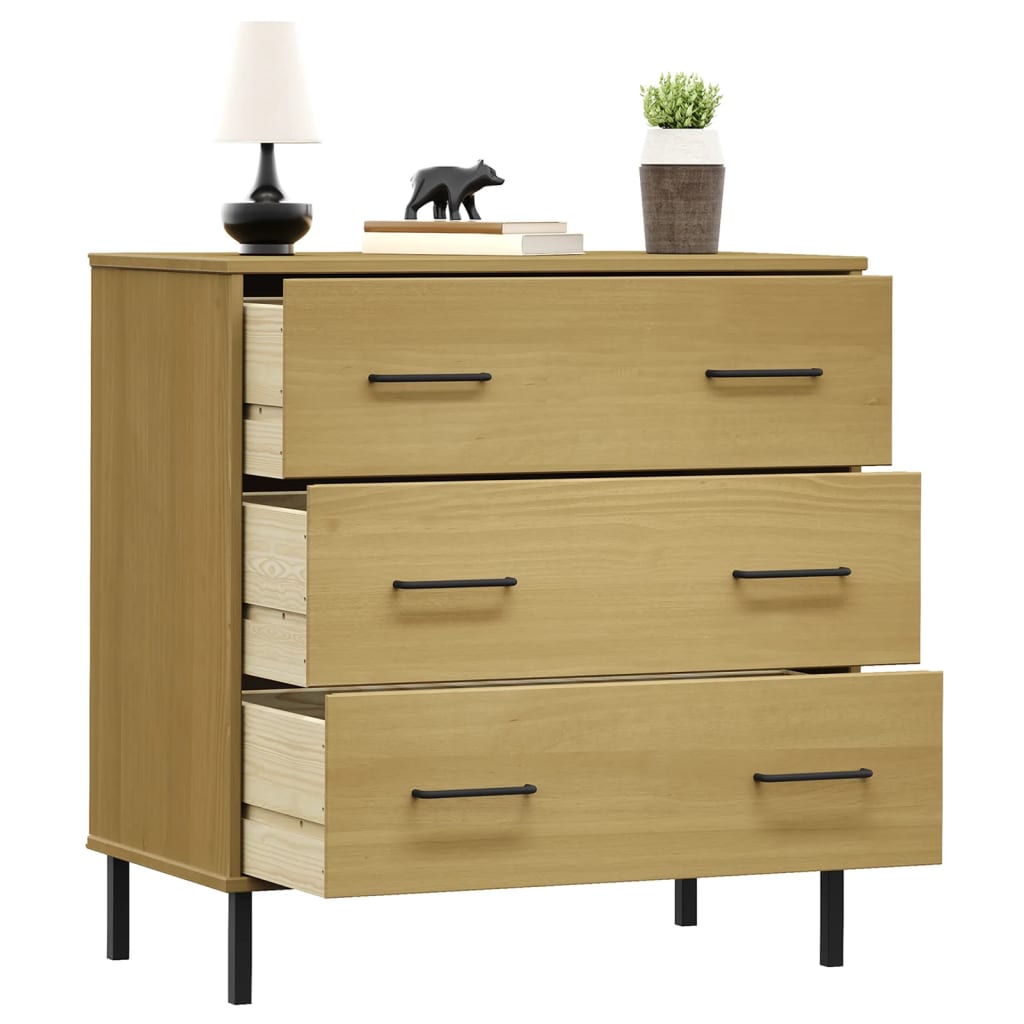 Oslo barna tömör fa tálalószekrény 3 fiókkal 77 x 40 x 79,5 cm