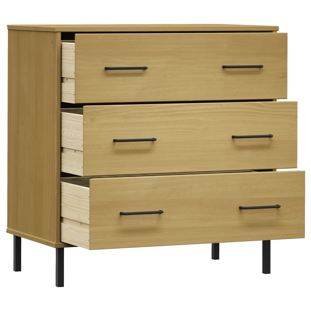 Oslo barna tömör fa tálalószekrény 3 fiókkal 77 x 40 x 79,5 cm