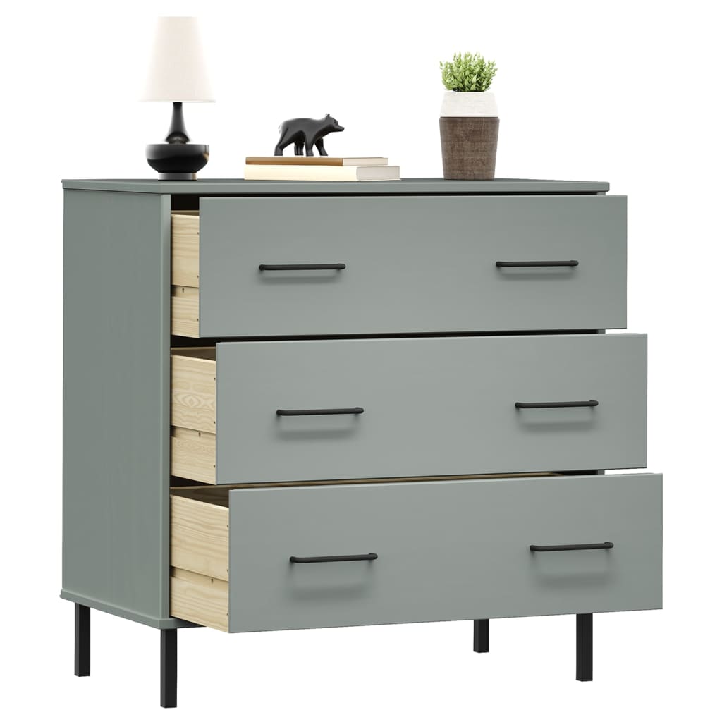 Oslo szürke tömör fa tálalószekrény 3 fiókkal 77 x 40 x 79,5 cm Oslo szürke tömör fa tálalószekrény 3 fiókkal 77 x 40 x 79,5 cm