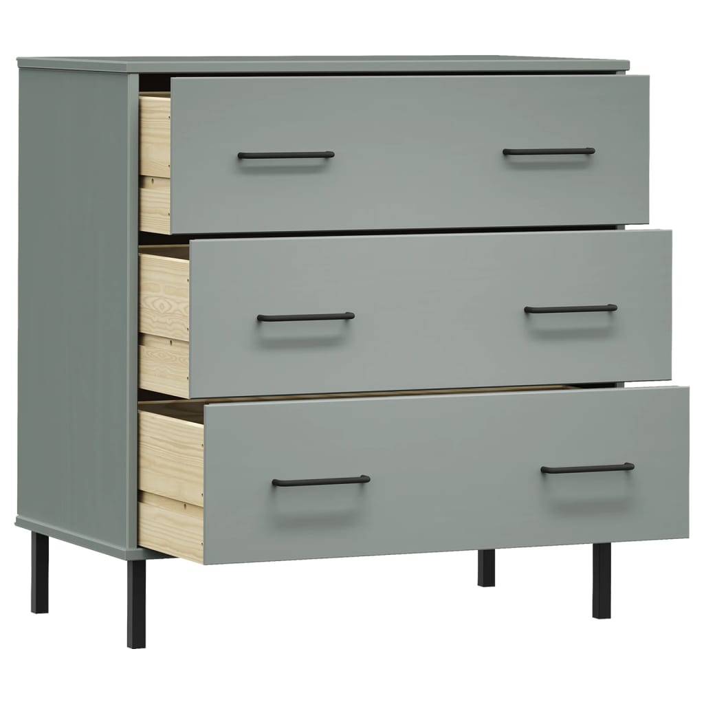 Oslo szürke tömör fa tálalószekrény 3 fiókkal 77 x 40 x 79,5 cm Oslo szürke tömör fa tálalószekrény 3 fiókkal 77 x 40 x 79,5 cm
