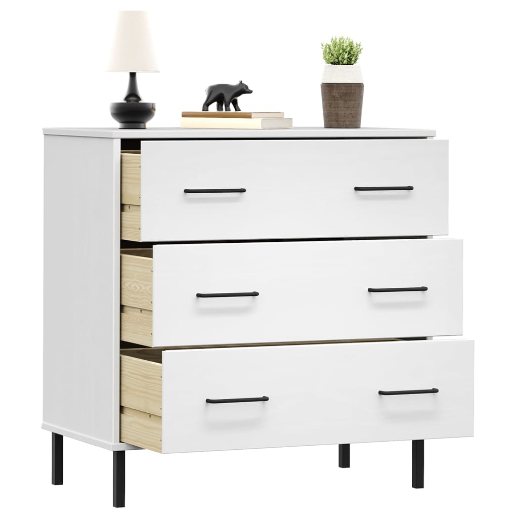Oslo fehér tömör fa tálalószekrény 3 fiókkal 77 x 40 x 79,5 cm