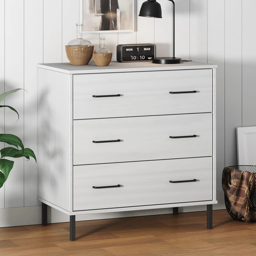 Oslo fehér tömör fa tálalószekrény 3 fiókkal 77 x 40 x 79,5 cm