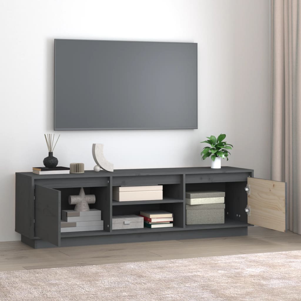 Szürke tömör fenyőfa tv-szekrény 140 x 35 x 40 cm Szürke tömör fenyőfa tv-szekrény 140 x 35 x 40 cm