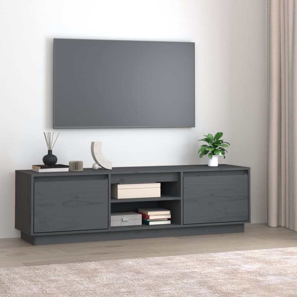 Szürke tömör fenyőfa tv-szekrény 140 x 35 x 40 cm Szürke tömör fenyőfa tv-szekrény 140 x 35 x 40 cm