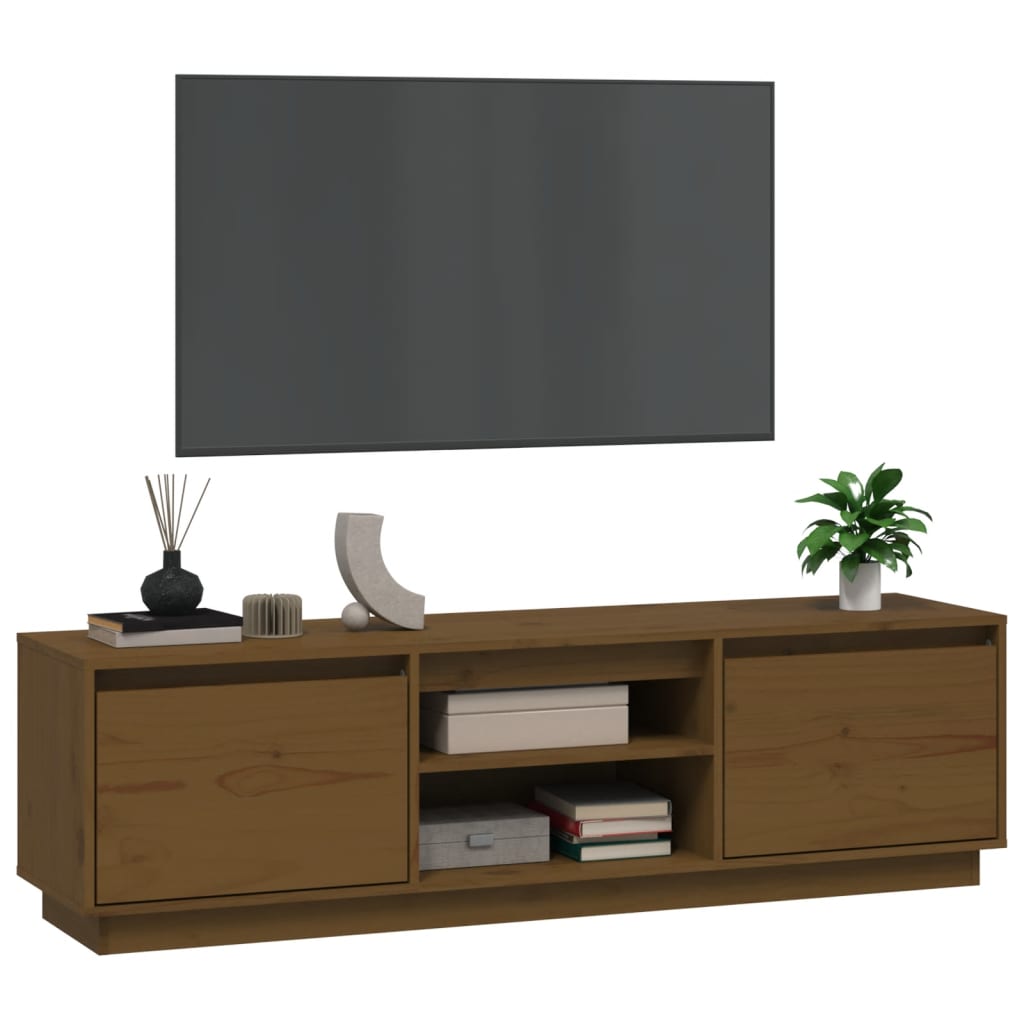Mézbarna tömör fenyőfa tv-szekrény 140 x 35 x 40 cm